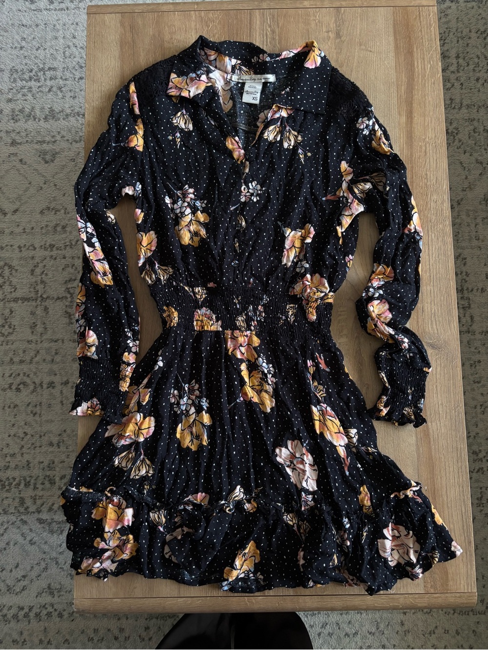 American Rag Cie Black Floral Short Dress